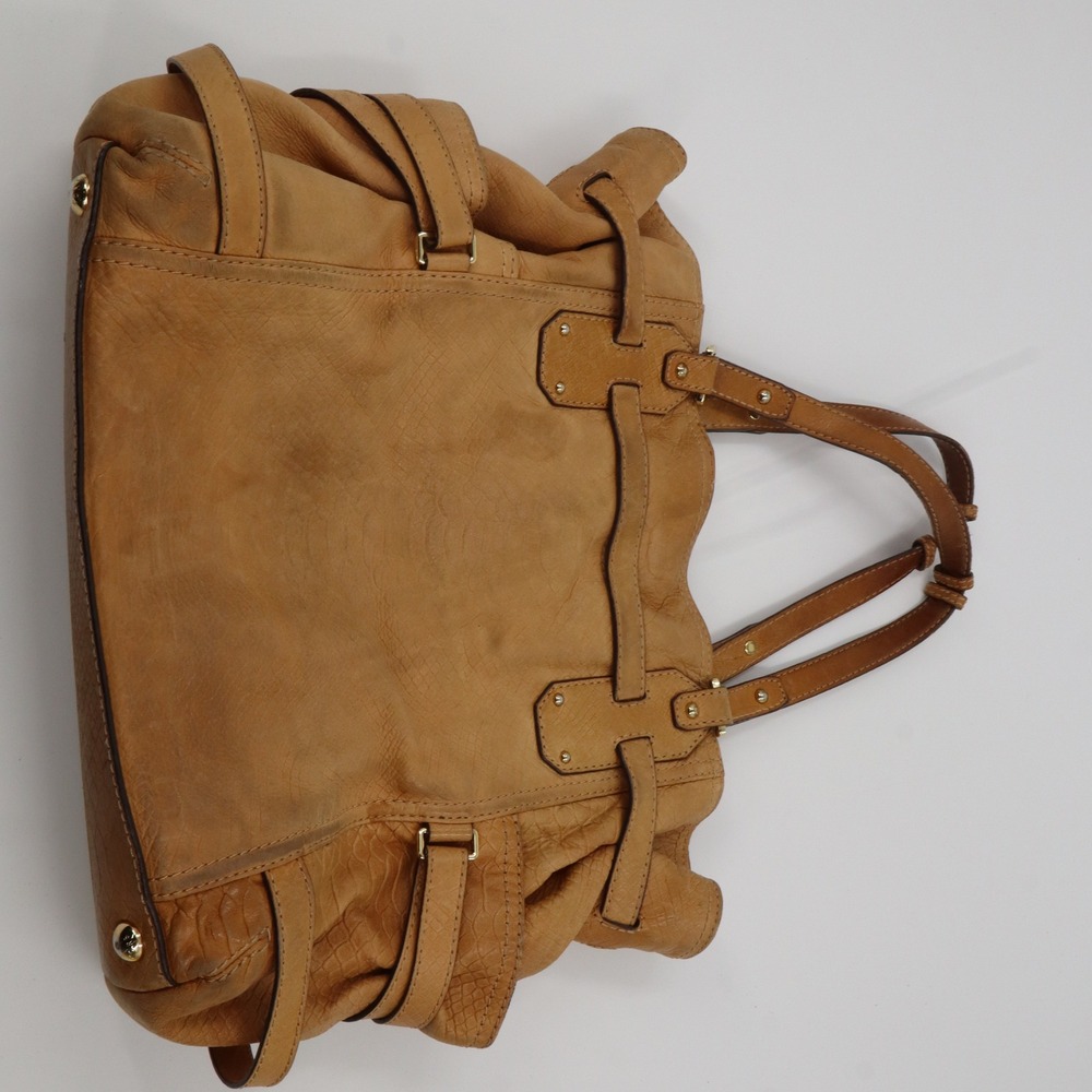 Michael Kors Tote Bag Large Tan Leather Python Embossed Gold Buckle Satchel - Picture 7 of 13